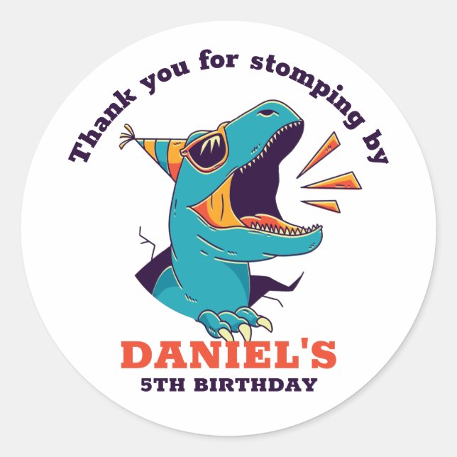 Sticker Rond Cool T-Rex Dinosaur Dinosaur Dinosaure Anniversair (Devant)