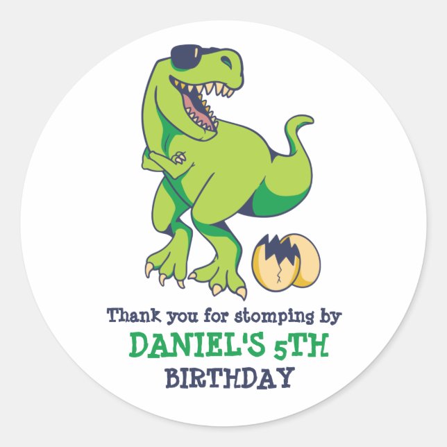Sticker Rond Cool T-Rex Dinosaur Oeufs Garçons Fête d'anniversa (Devant)