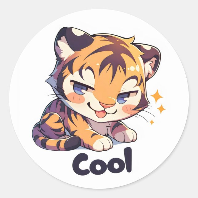 Sticker Rond Cool Tiger Anime (Devant)