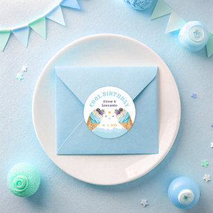 Sticker Rond Cool Twins Ice Cream Boys Anniversaire Papier Plaq