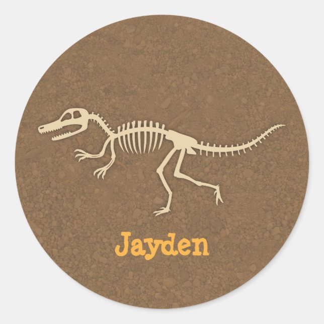 Sticker Rond Cool Velociraptor Dinosaur Bones Pour Garçons (Devant)