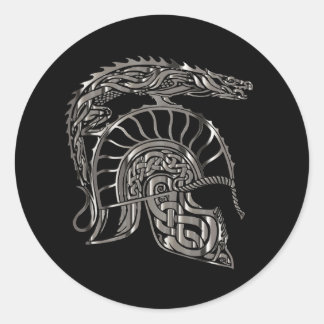 Sticker Rond Cool Warrior Metallic Dragon Helmet