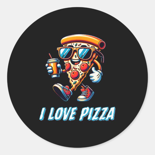 Sticker Rond Cool Zza Slice Funny Food Lovers Kids Men And Wome (Devant)