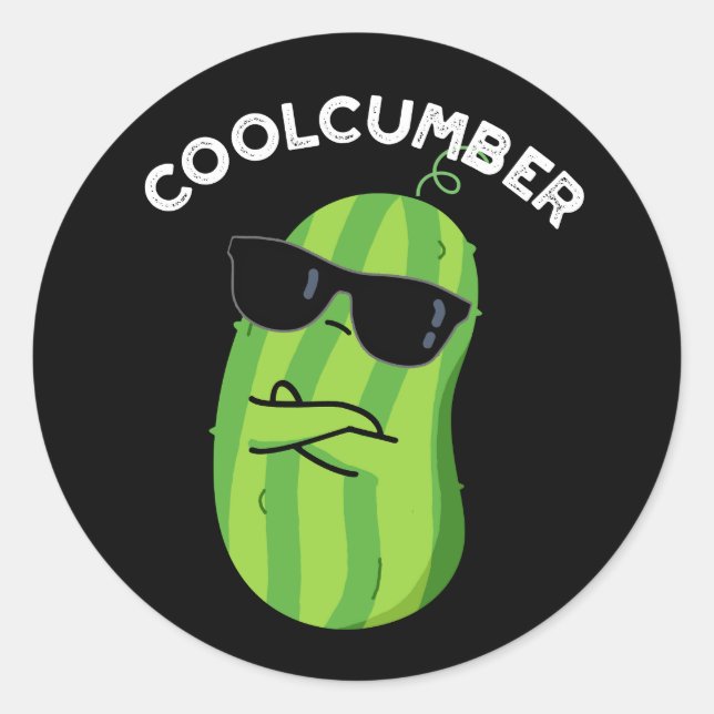 Sticker Rond Coolcumber Funny Veggie Cucumber Pun Dark BG (Devant)