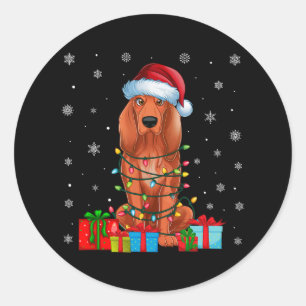 Sticker Rond Coonhound Chien moche Noël illumine Père Noël Coon