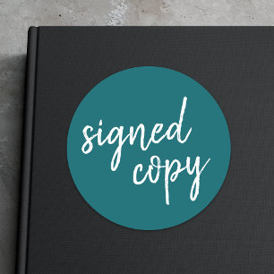 Sticker Rond Copie signée   Author Modern Turquoise Book Signin