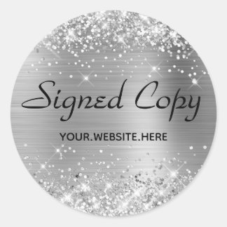 Sticker Rond Copie signée Faux Argent de Glittery Faux avec URL