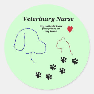 Sticker Rond Copies vétérinaires d'Infirmière-Patte sur mon