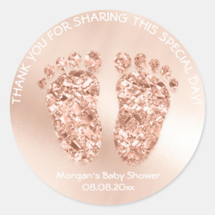 Sticker Rond Copper Gold Pieds Baby shower Faveur Cadeau Merci 