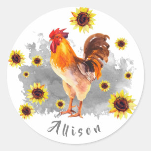 Sticker Rond Coq avec tournesol Personnalisé