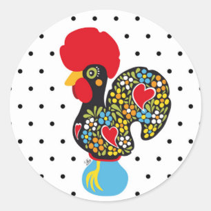 Sticker Rond Coq célèbre de Barcelos Nr 06 - pois