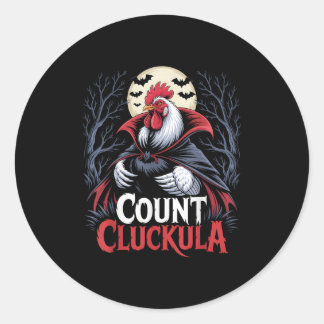 Sticker Rond Coq Count Cluckula Drôle Halloween Vampire Loin