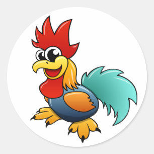 Sticker Rond Coq de bande dessinée