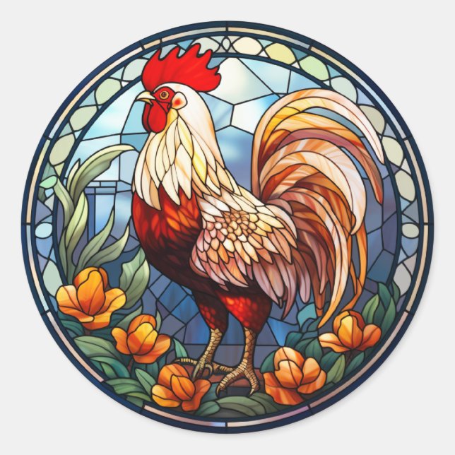 Sticker Rond Coq de poulet en verre doux (Devant)