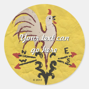 Sticker Rond Coq de style d'art populaire