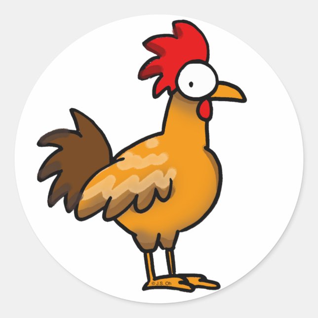 Sticker Rond Coq drôle (Devant)