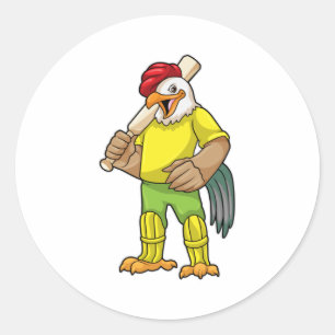 Sticker Rond Coq en batteur avec batte de cricket