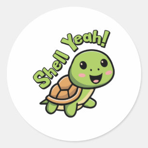 Sticker Rond Coque, oui ! Le Caricature De Pun De Tortue Est Pa