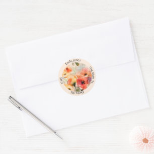 Sticker Rond Coquelicots aquarelle d'automne adresse