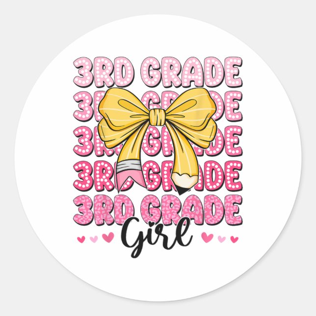Sticker Rond Coquette 3rd Grade First Day Of Back To School Gir (Devant)