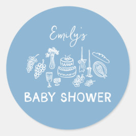 Sticker Rond Coquette bleu baby shower à main moderne