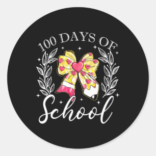 Sticker Rond Coquette Bow 100 Jours De Crayon D'École Enseignan