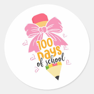 Sticker Rond Coquette Bow 100 jours de crayon scolaire 100e jou