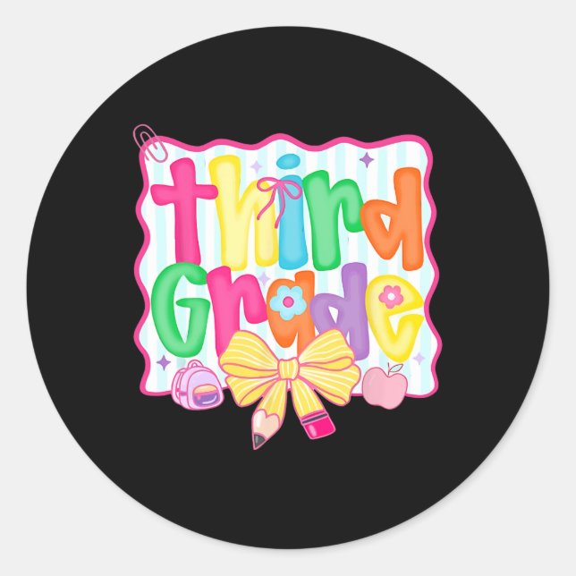 Sticker Rond Coquette Bow 3e année Retour à l'école 3e année (Devant)