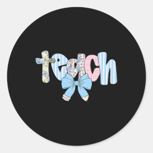 Sticker Rond Coquette Bow Enseignant Joyeux Premier Jour Retour
