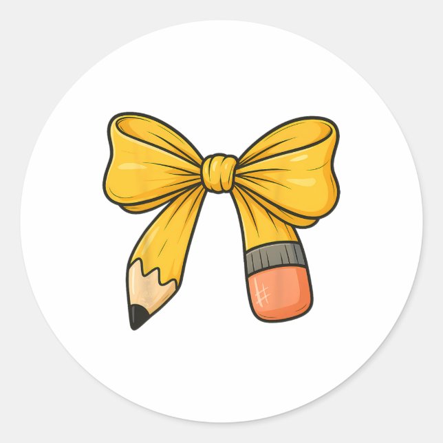 Sticker Rond Coquette Bow Pencil Back To School First Day Teach (Devant)