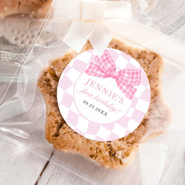 Sticker Rond Coquette Bow rose 1er anniversaire (Créateur téléchargé)