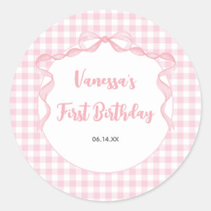 Sticker Rond Coquette Bow rose pâle 1er anniversaire