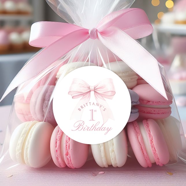 Sticker Rond Coquette Bow rose Premier anniversaire (Créateur téléchargé)