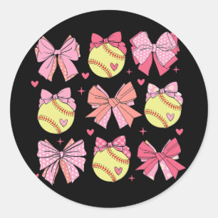 Sticker Rond Coquette Bow Softball Maman Mères Jour Softball Ma