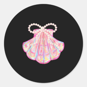 Sticker Rond Coquette Bow Summer Vibes Pink Clam Funny Beach Va