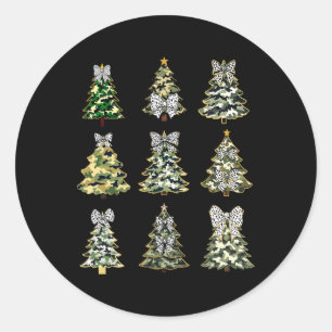 Sticker Rond Coquette Camo Arbre de Noël Camouflage Chasse