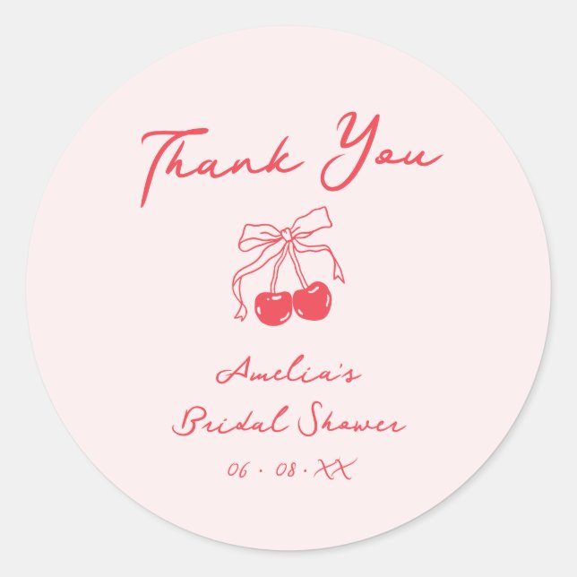 Sticker Rond Coquette Cherry Fête des mariées Merci Favoriser (Devant)