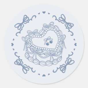 Sticker Rond Coquette Coquette Coeur Rétro Bow Bleu Enveloppe d