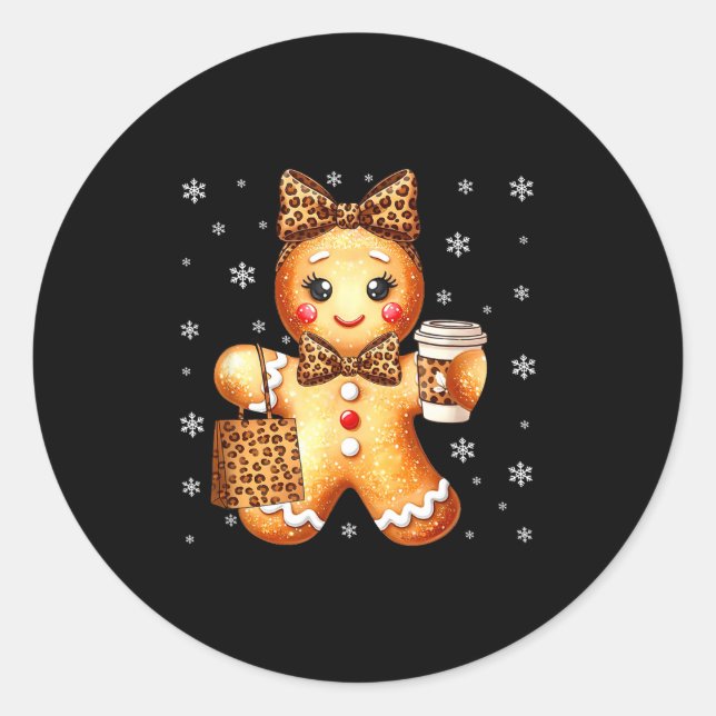 Sticker Rond Coquette Cute Gingerbread Leopard Bow Christmas Gi (Devant)