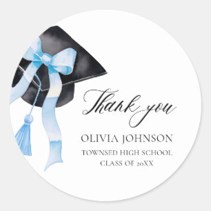 Sticker Rond Coquette de la boîte bleue moderne Graduation Cap