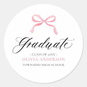 Sticker Rond Coquette de la botte rose moderne Graduate Graduat