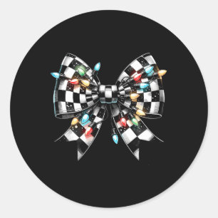 Sticker Rond Coquette de Noël À damiers Bow Xmas Matchi