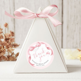 Sticker Rond Coquette Pink Bow & Pearls Fête des mariées Favori