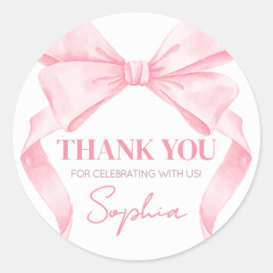 Sticker Rond Coquette rose Bow fête d'anniversaire
