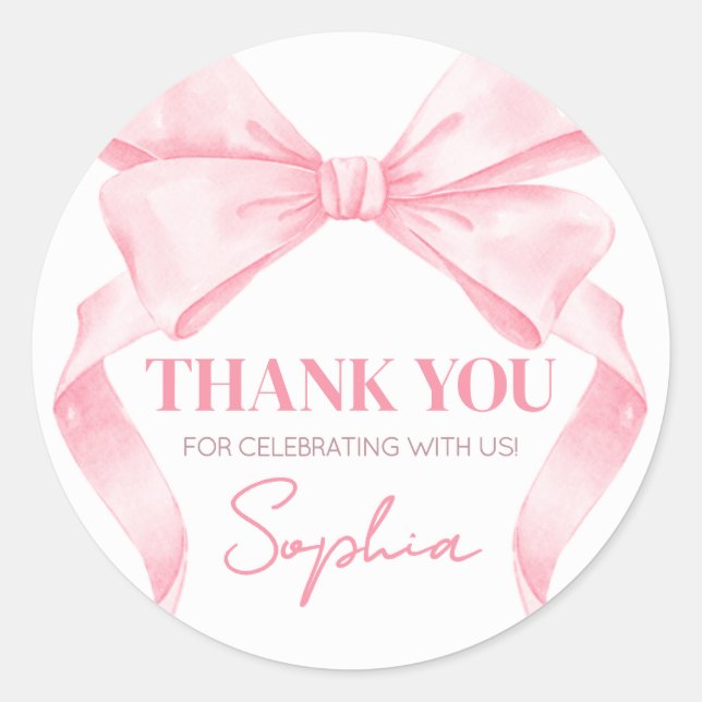 Sticker Rond Coquette rose Bow fête d'anniversaire (Devant)