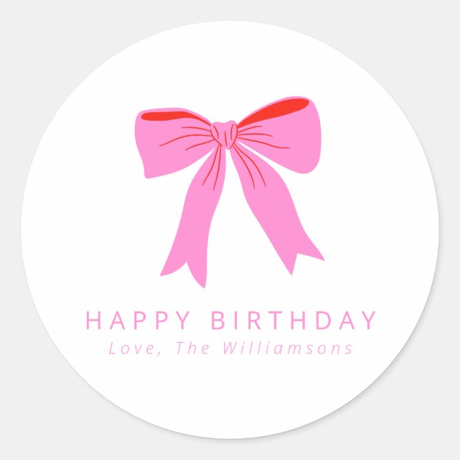 Sticker Rond Coquette rose Bow mignon cadeau d'anniversaire per (Devant)