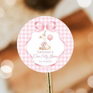 Sticker Rond Coquette rose Bow Silly Goose 1er Anniversaire Sti