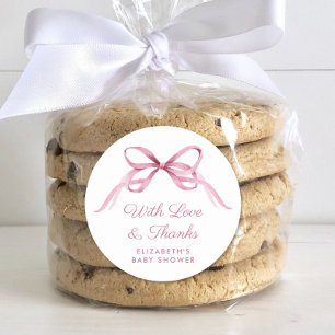 Sticker Rond Coquette rose mignonne Bow bébé fille douche Merci