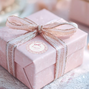 Sticker Rond Coquette Toile rose Bow 1er anniversaire fille