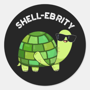 Sticker Rond Coquetterie célébrité Funny Tortoise Pun Dark BG